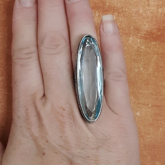 New Oversized Blue Quartz 925 Silver Statement Ring. - Picture 7 of 8